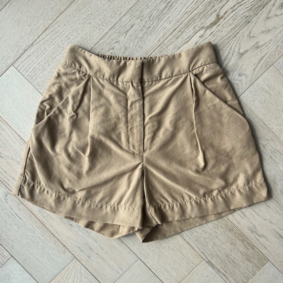 aritzia linen blend pleated shorts - tan, size 0 - Picture 1 of 5